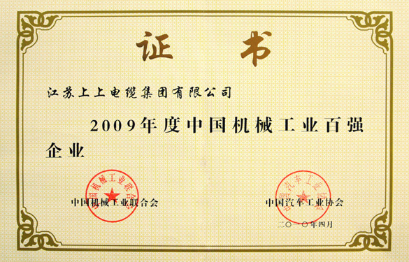 米乐n6平台荣获“2009年度中国机械工业百强企业”